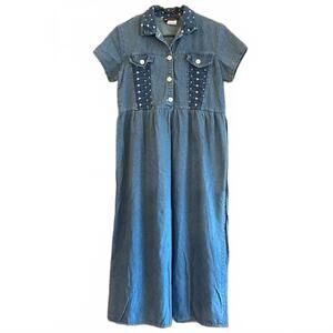 Vintage Forever WearAll Women's Denim Maxi Dress Blue Short Sleeve Size M